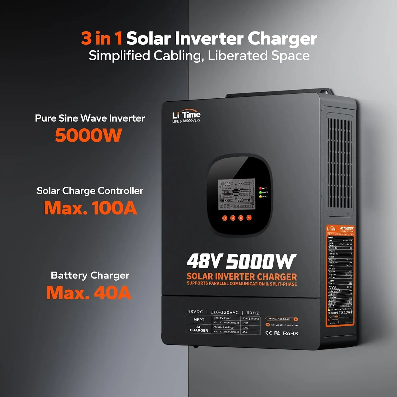 LiTime 5000W Pure Sine Wave In - огляд і ціна Parallel Solar Inverter 48V 5000W Mppt