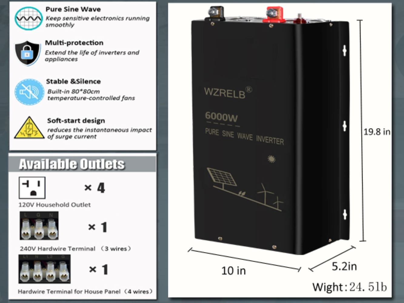 6000W Off Grid Split Phase Pur - огляд і ціна Off Grid Solar Inverter 48V 6000W