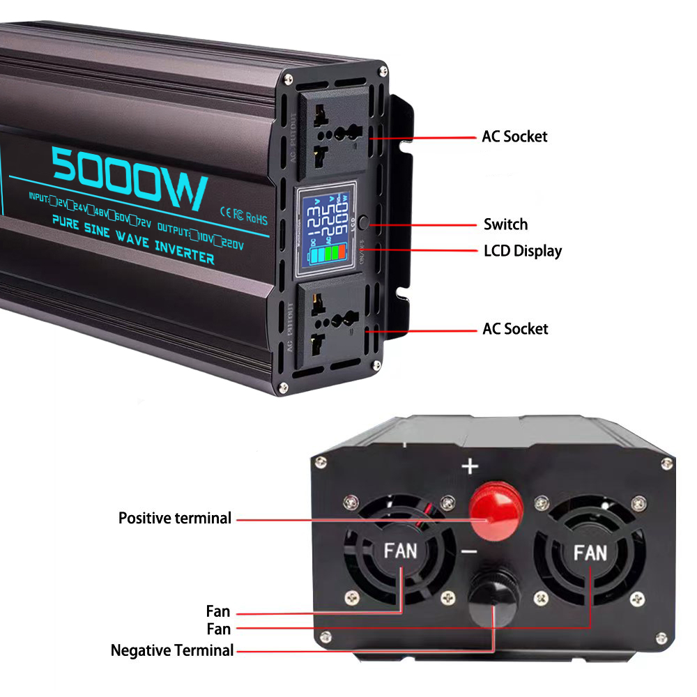 Pure Sine Wave Inverter DC 12V - огляд і ціна Pure Sine Wave Inverter 5000W 48V 220V